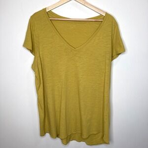 Eileen Fisher V-Neck‎ Tee Large Gold 100% Organic Cotton Basic Old Quiet Luxury